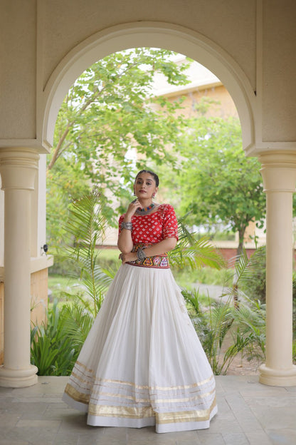 RangBhoomi Navratri Festive Lehenga Set - Cora Cotton & Bandhej Embroidered Blouse