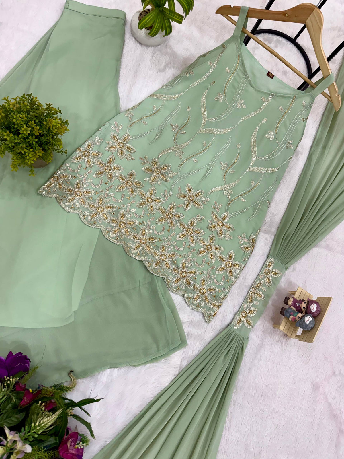 RangBhoomi Heavy Embroidered 3-Piece Suit Set with Fancy Lace (Faux Georgette)