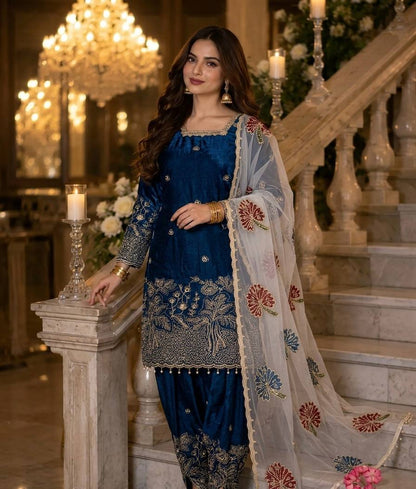 RangBhoomi Designer Party Wear Pur Fendi Silk Top & Farshi Palazzo Set with Dupatta