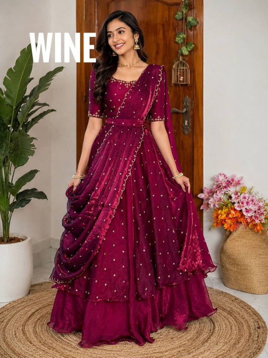 RangBhoomi Heavy Space Silk Double-Frill Lehenga Choli Set — Sequined Embroidery, Ready-to-Ship Rakshabandhan Special