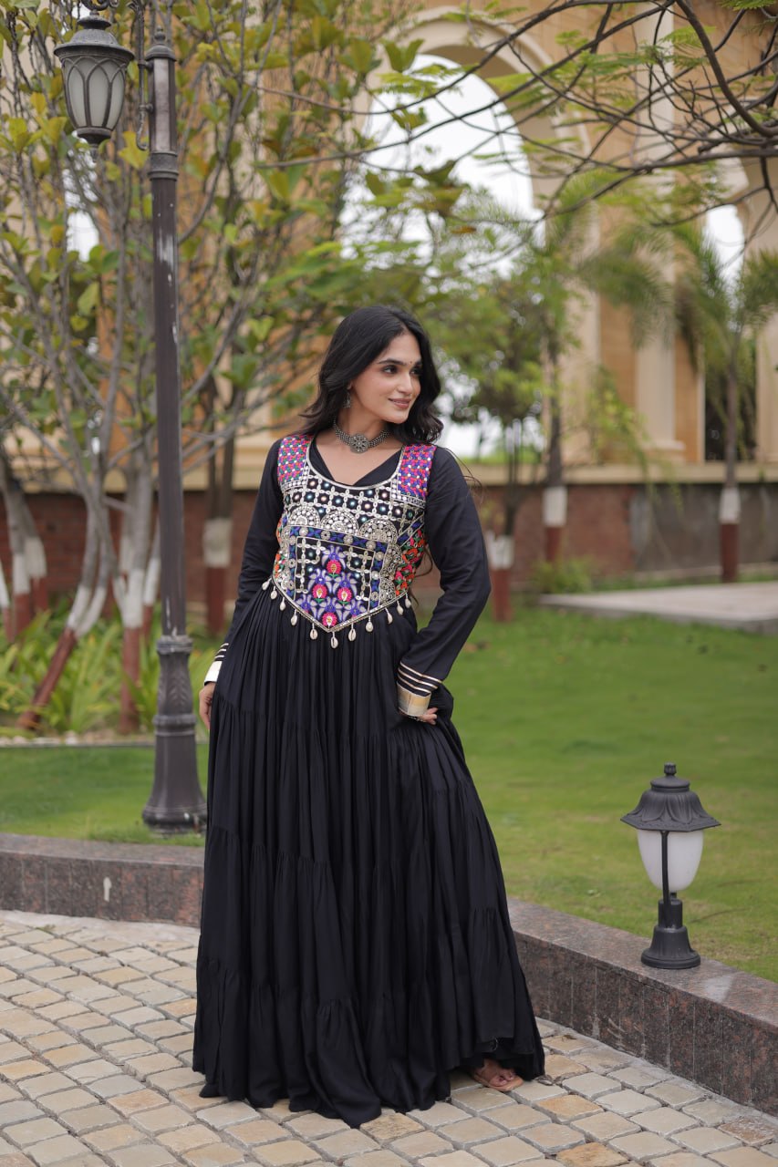 Navratri Gown Collection 2026 — Elegant Reyon Gown with Embellished Blouse by RangBhoomi