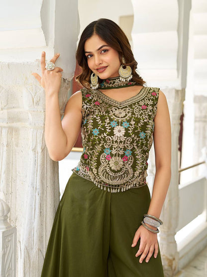 Chic Designer Embroidered Palazzo Co-ord Set with Dupatta