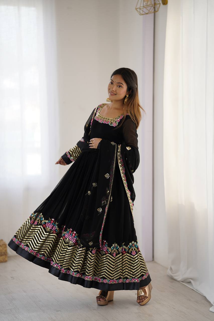 RangBhoomi Heavy Designer Party Gown with Embroidered Dupatta