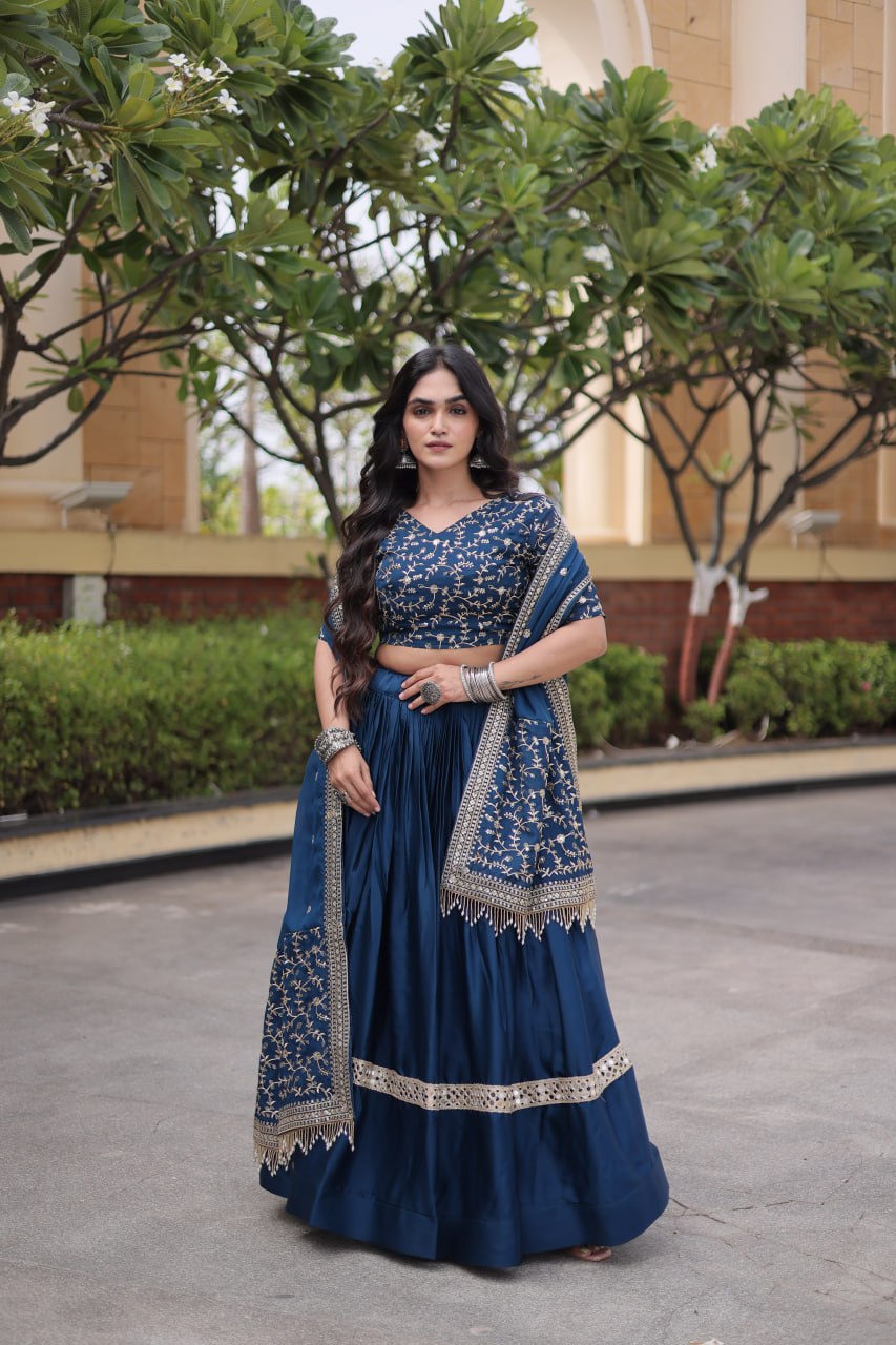RangBhoomi Glory Satin Embroidered Lehenga Choli Set - Full-Stitched Lehenga with Designer Dupatta