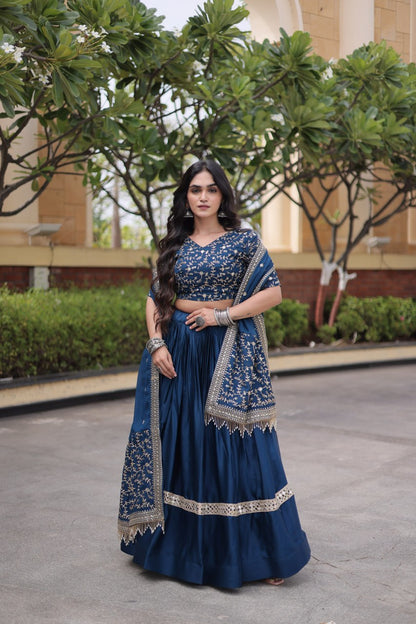 RangBhoomi Glory Satin Embroidered Lehenga Choli Set - Full-Stitched Lehenga with Designer Dupatta