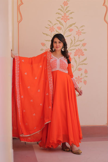 Premium Ready-to-Wear Georgette Gown and Dupatta Set with Luxurious Embroidery
