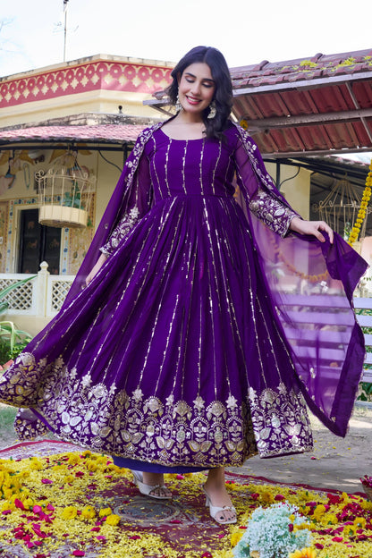 RangBhoomi New Festival Collection Long Gown with Dupatta – Elegant Fox Georgette Fabric with Heavy Sequence Embroidery