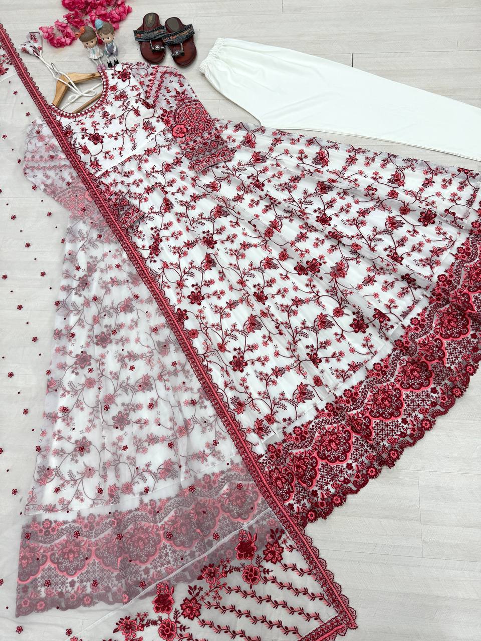 Elegant Party Wear Heavy Faux Georgette Gown with Organza Dupatta and Micro Cotton Bottom Set