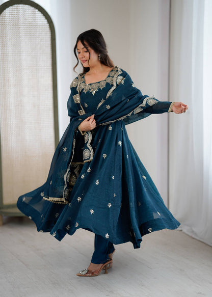 RangBhoomi Elegant Embroidered Sequence Designer Anarkali Three Piece Set