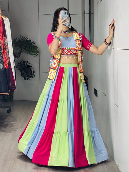 RangBhoomi Multicolor Mirror-Work Lehenga Choli Set — Festive Navratri Garba Ensemble