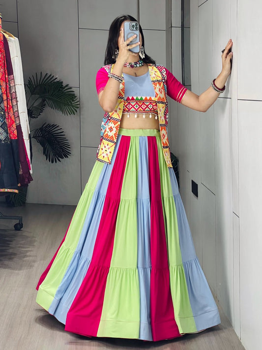 RangBhoomi Multicolor Mirror-Work Lehenga Choli Set — Festive Navratri Garba Ensemble