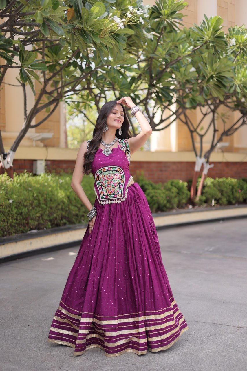 RangBhoomi Navratri Lehenga Choli Collection 2026 — Full-Stitched Mukesh Reyon Set