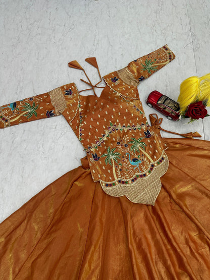 RangBhoomi Elegant Festival Lehenga Choli in Pure Silk Satin with Heavy Embroidery
