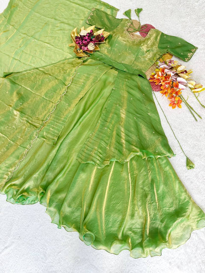 RangBhoomi Heavy Space Silk Double-Frill Lehenga Choli Set — Sequined Embroidery, Ready-to-Ship Rakshabandhan Special