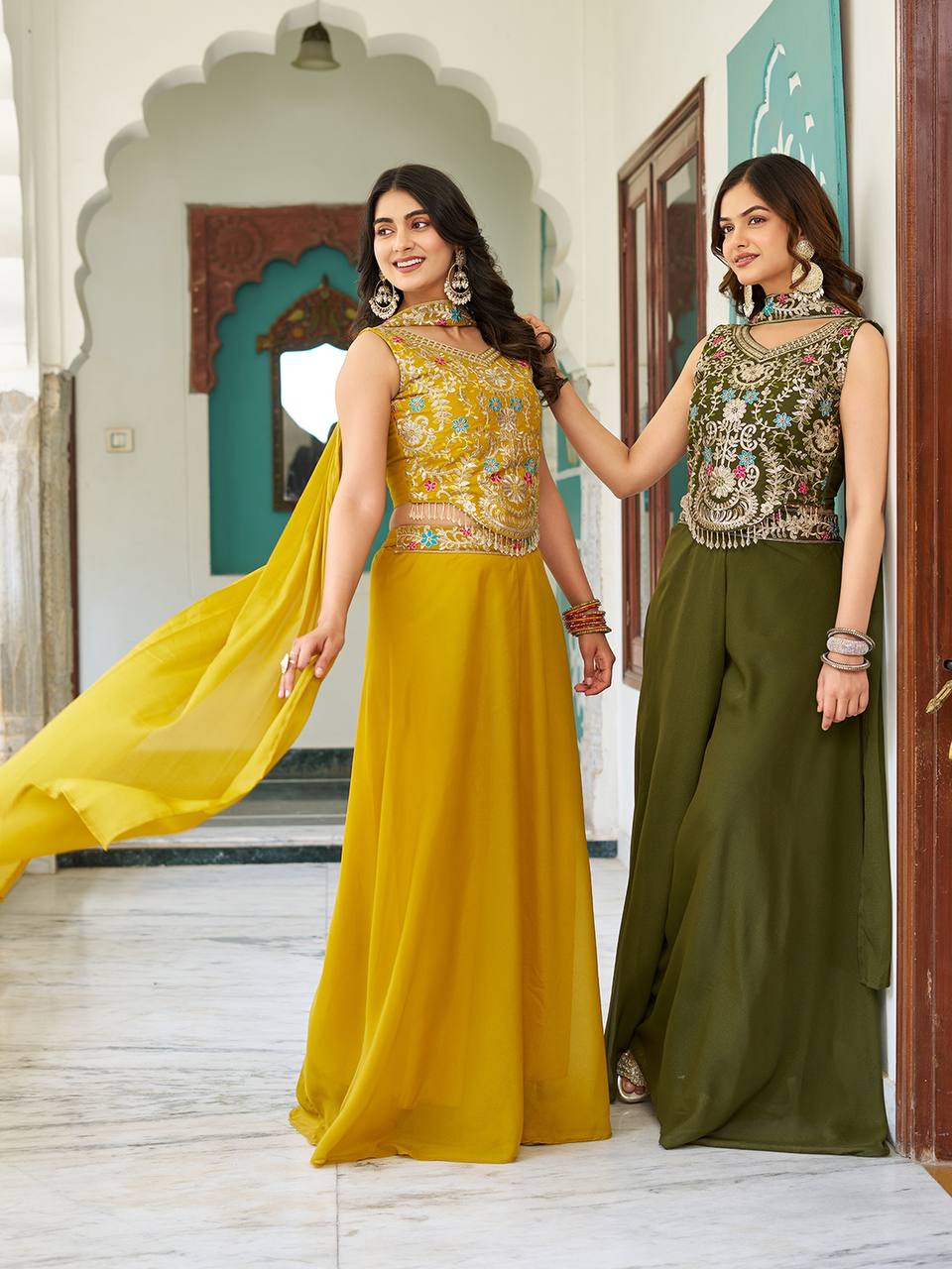 Chic Designer Embroidered Palazzo Co-ord Set with Dupatta