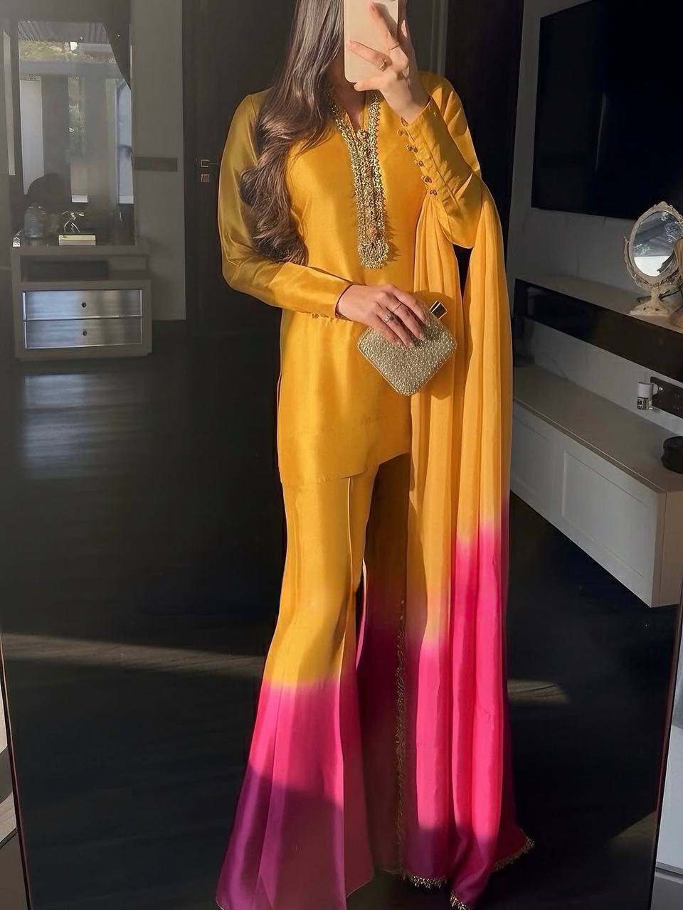 Launching New Designer Party Wear Look Pure Roman Glass Top & Elegant Palazzo with Dupatta Set