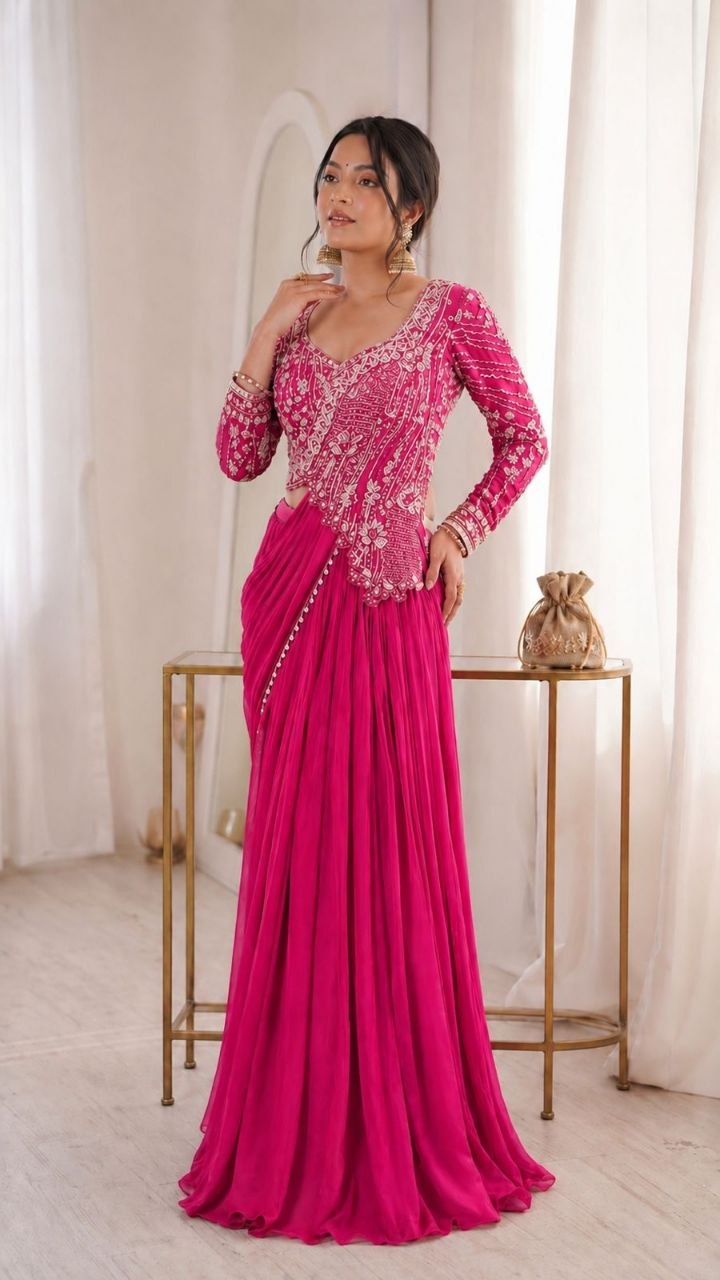 Elegant Embroidered Lehenga Choli Set with Sequins – Fully Stitched Rangoli Fabric Ensemble
