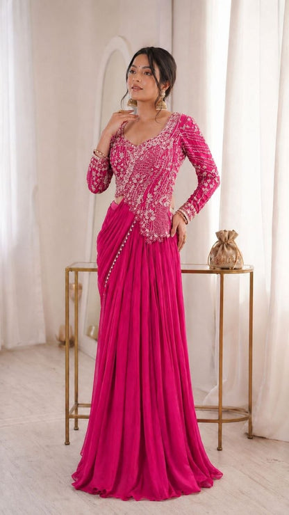 Elegant Embroidered Lehenga Choli Set with Sequins – Fully Stitched Rangoli Fabric Ensemble
