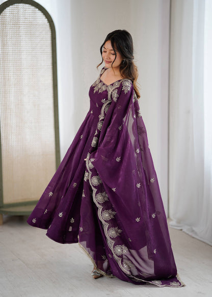 RangBhoomi Elegant Embroidered Sequence Designer Anarkali Three Piece Set