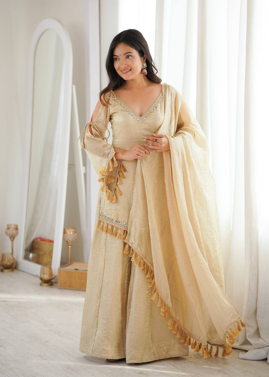 RangBhoomi Women’s Ethnic Ready-to-Wear Kurta Set with Mirror Lace and Micro Cotton Plazzo