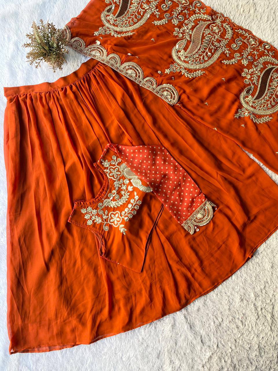 Designer Wear Embroidered Lehenga with Blouse and Shrug Set