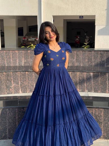 Summer Special Mull-Mull Cotton Gown with Exquisite Maggam Embroidery – Where Elegance Meets Unmatched Comfort