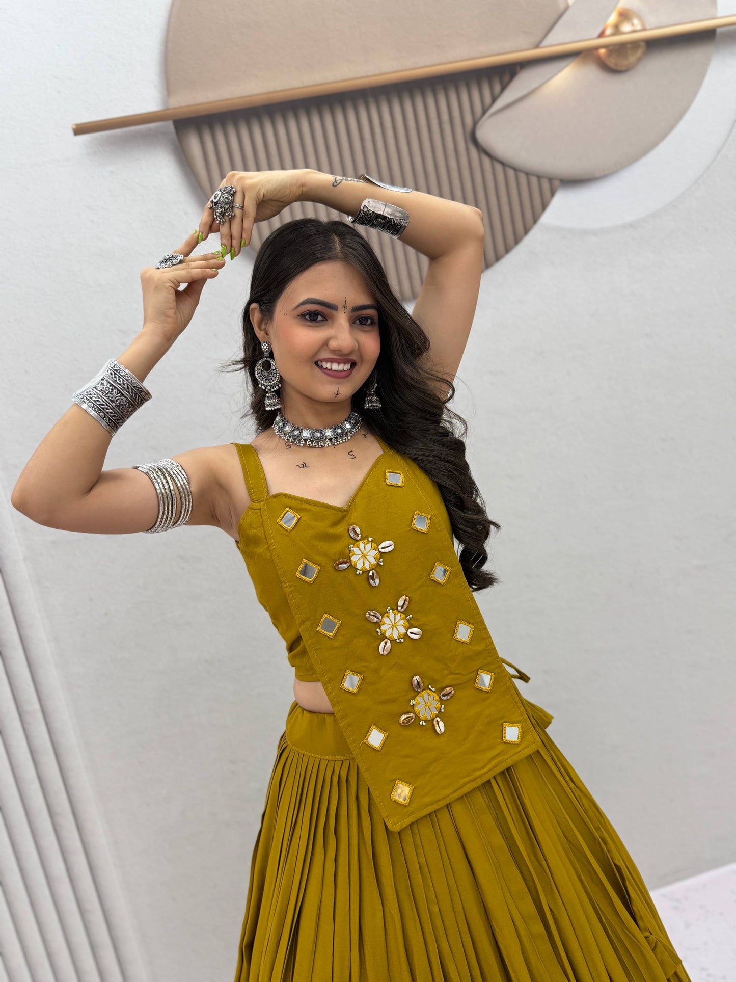 RangBhoomi Navratri Special Big Flair Lehenga Choli - Pure Cotton Handwork Mirror Embellished