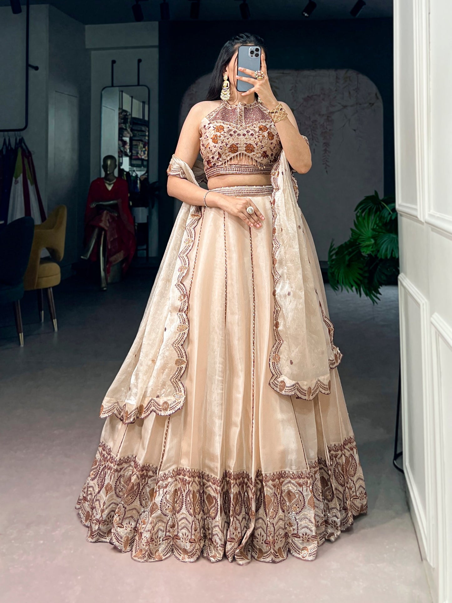 RangBhoomi Elegant Lehenga Ensemble with Intricate Sequins and Thread Embroidery