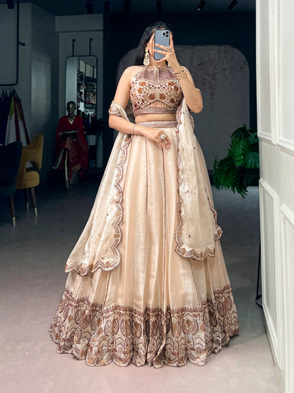 RangBhoomi Elegant Lehenga Ensemble with Intricate Sequins and Thread Embroidery