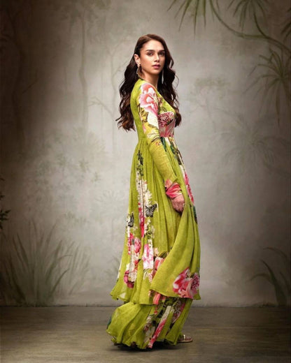 Elegant Floral Printed Kurta and Palazzo Set Inspired by Bollywood Glamour