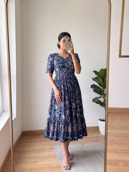 Elegant Soft Cotton Printed Midi Gown - Ultimate Summer Glamour and Comfort