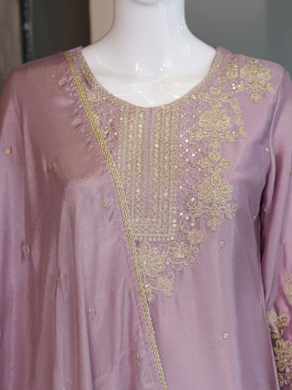 RangBhoomi Designer Festival Ensemble - Embroidered Chinon Top with Rangoli Crush Palazzo & Dupatta