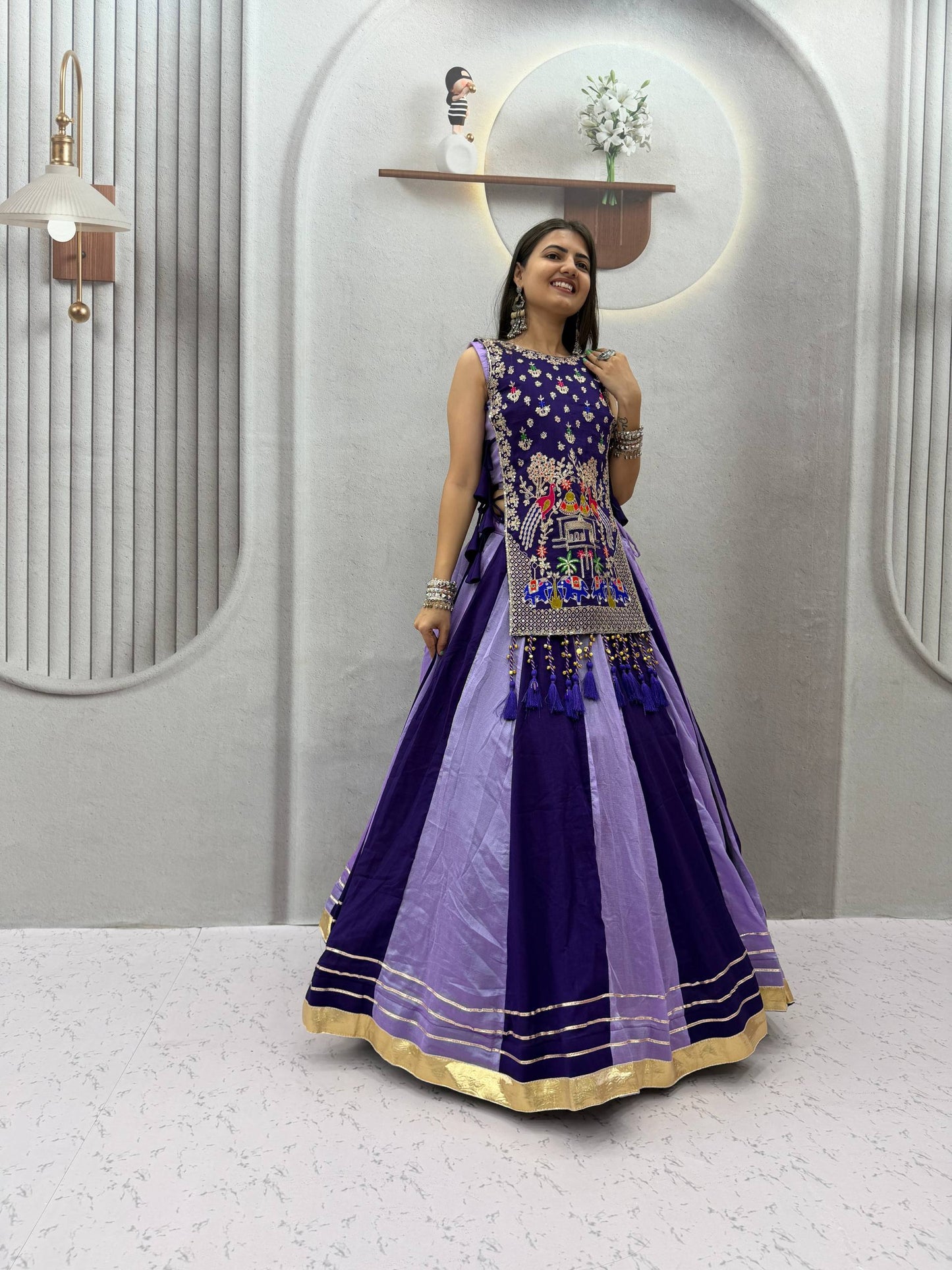 RangBhoomi Navratri Special Vichitra Silk Lengha Choli – Fully Stitched with Heavy Thread & Sequence Work