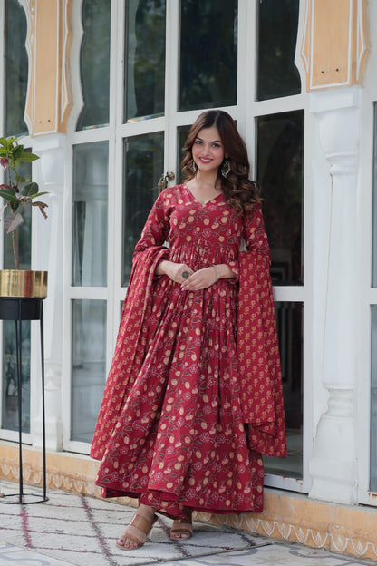 Premium Gown Set: Cotton Kurti, Pant & Dupatta