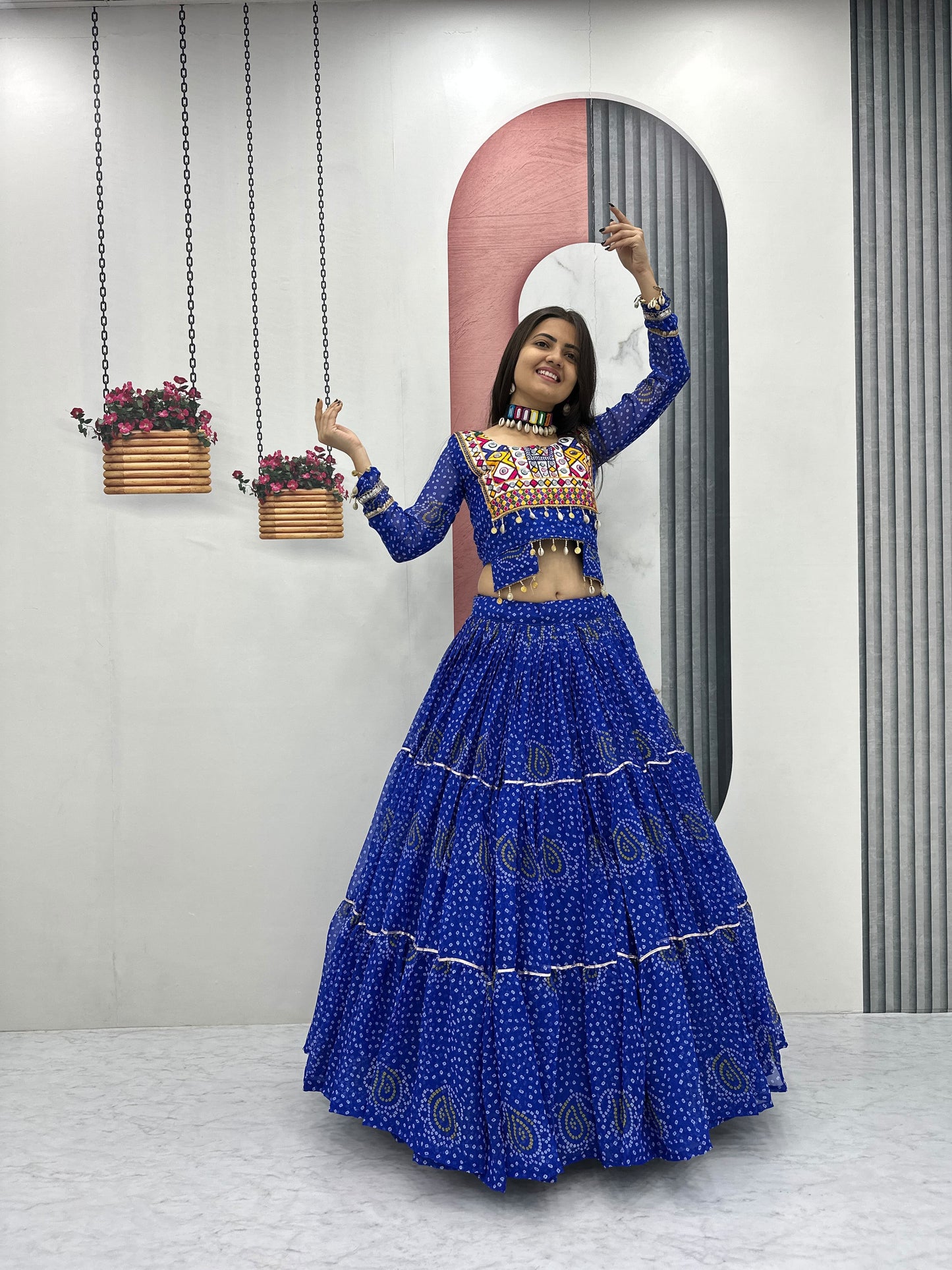 Exclusive 9-Meter Flair Navratri Special Lehenga Choli by RangBhoomi – Pure Fox Georgette with Elegant Thread Embroidery