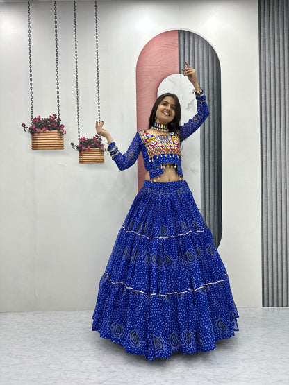 Exclusive 9-Meter Flair Navratri Special Lehenga Choli by RangBhoomi – Pure Fox Georgette with Elegant Thread Embroidery