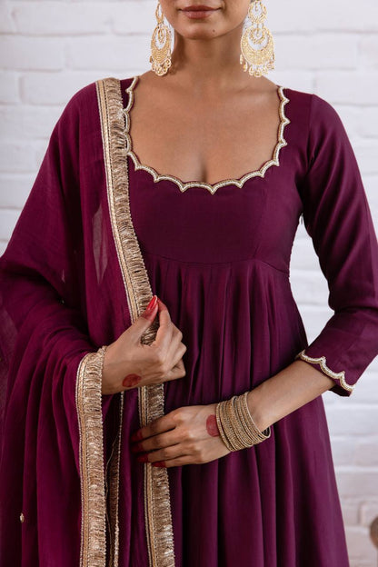 Elegant Anarkali Evening Gown with Beaded Detailing, Full Sleeves, and Vichitra Silk Fabric - Includes Bottom and Dupatta