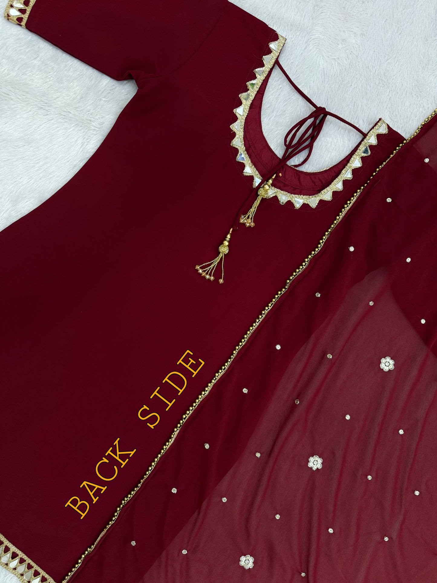 RangBhoomi Heavy Embroidered 3-Piece Suit Set with Real Mirror Work and Elegant Lace Border