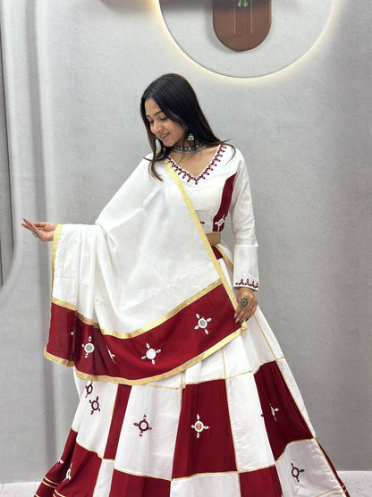 RangBhoomi Navratri Special Pure Cotton Lehenga Choli with Heavy Mirror & Gotapatti Work (Full-Stitched, 6m Flair)