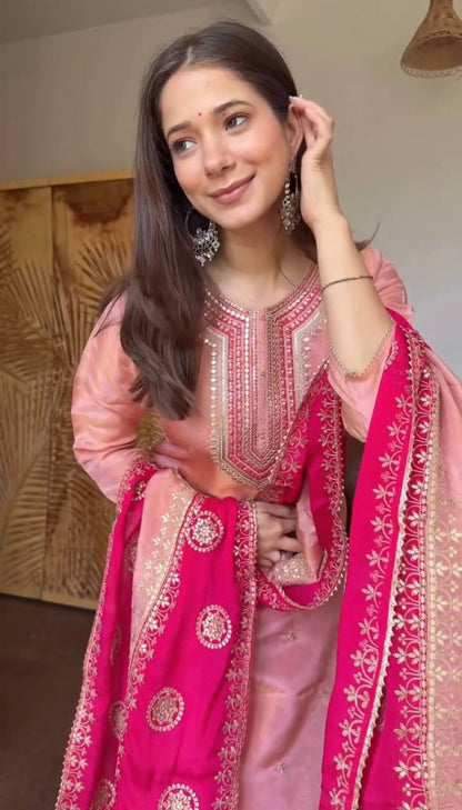 Women's Ethnic Wear: Elegant Embroidered Fendy Silk Suit Set with Dupatta, Fully Stitched and Ready to Wear