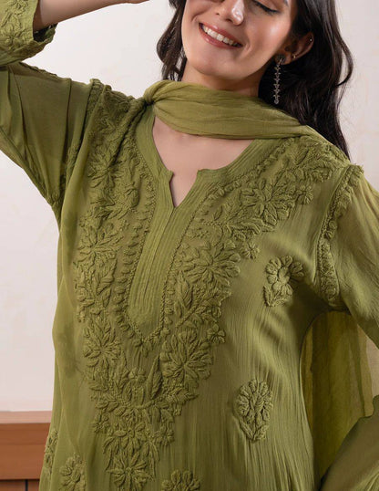 Exclusive Designer Faux Georgette Embroidered Suit with Matching Dupatta