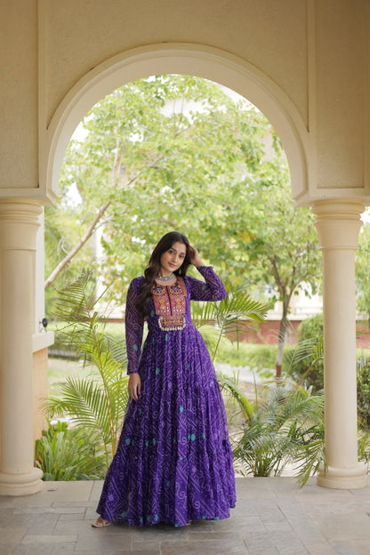 RangBhoomi Bandhani & Kutchi Patchwork Faux Georgette Gown — Festive Navratri Edition