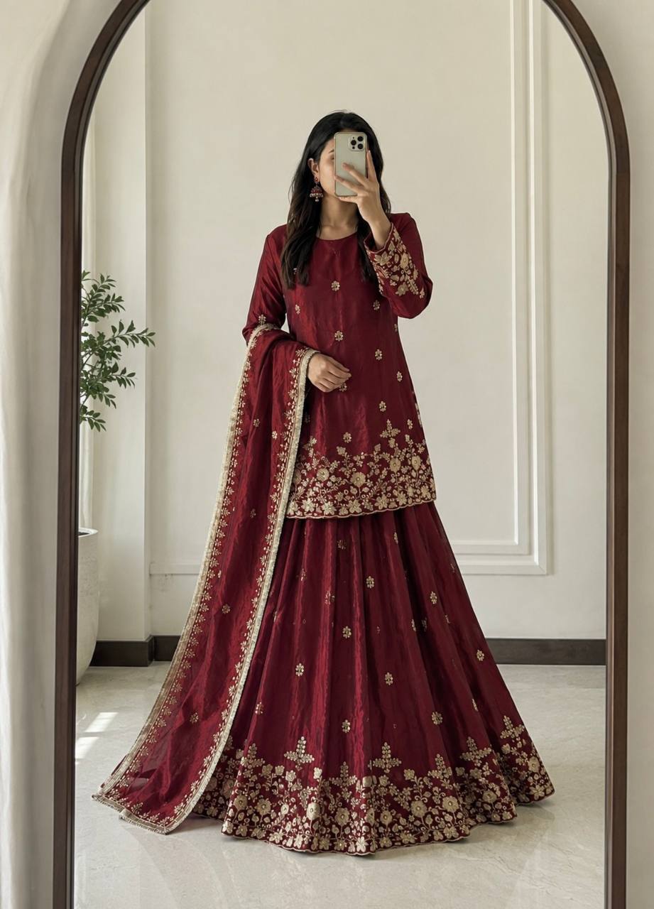 RangBhoomi Designer Party Wear Collection - Elegant Two Tone Fandy Silk Ensemble