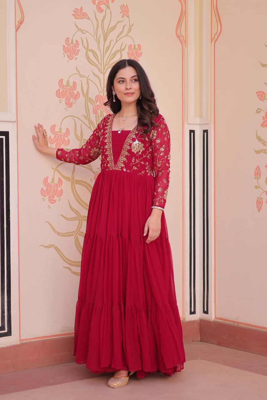 Premium Sequined & Zari Embroidered Gown - Shop Now