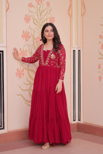 Premium Sequined & Zari Embroidered Gown - Shop Now