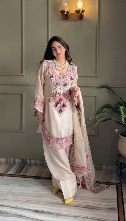 Elegant Women’s Ethnic Ensemble in Premium Heavy Georgette with Embroidered Threadwork, Fully Stitched and Ready to Wear