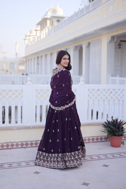 Elegant Lehenga Choli and Dupatta Set with Intricate Sequins and Zari Embroidery