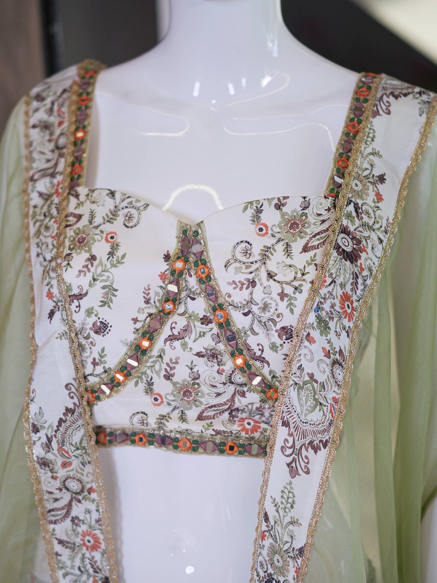 RangBhoomi Designer Indo-Western Luxury Edit — Floral Printed French Crepe Top with Palazzo & Organza Cape