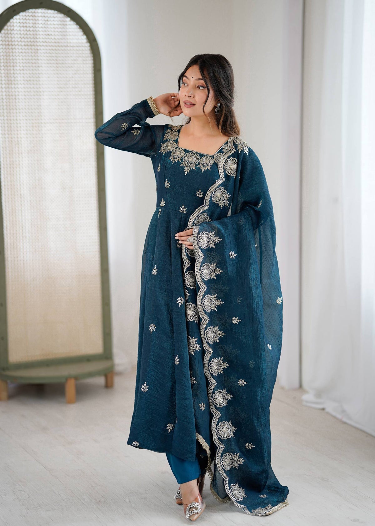 RangBhoomi Elegant Embroidered Sequence Designer Anarkali Three Piece Set