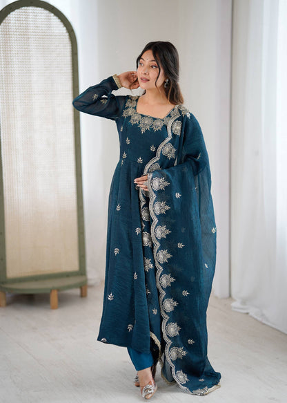 RangBhoomi Elegant Embroidered Sequence Designer Anarkali Three Piece Set